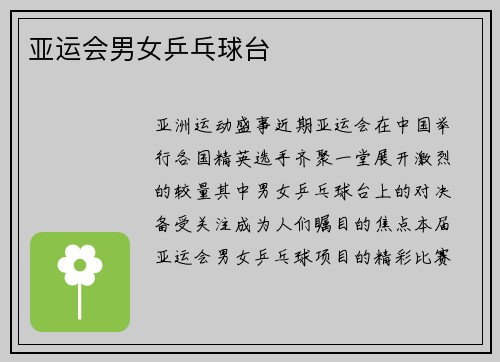 亚运会男女乒乓球台